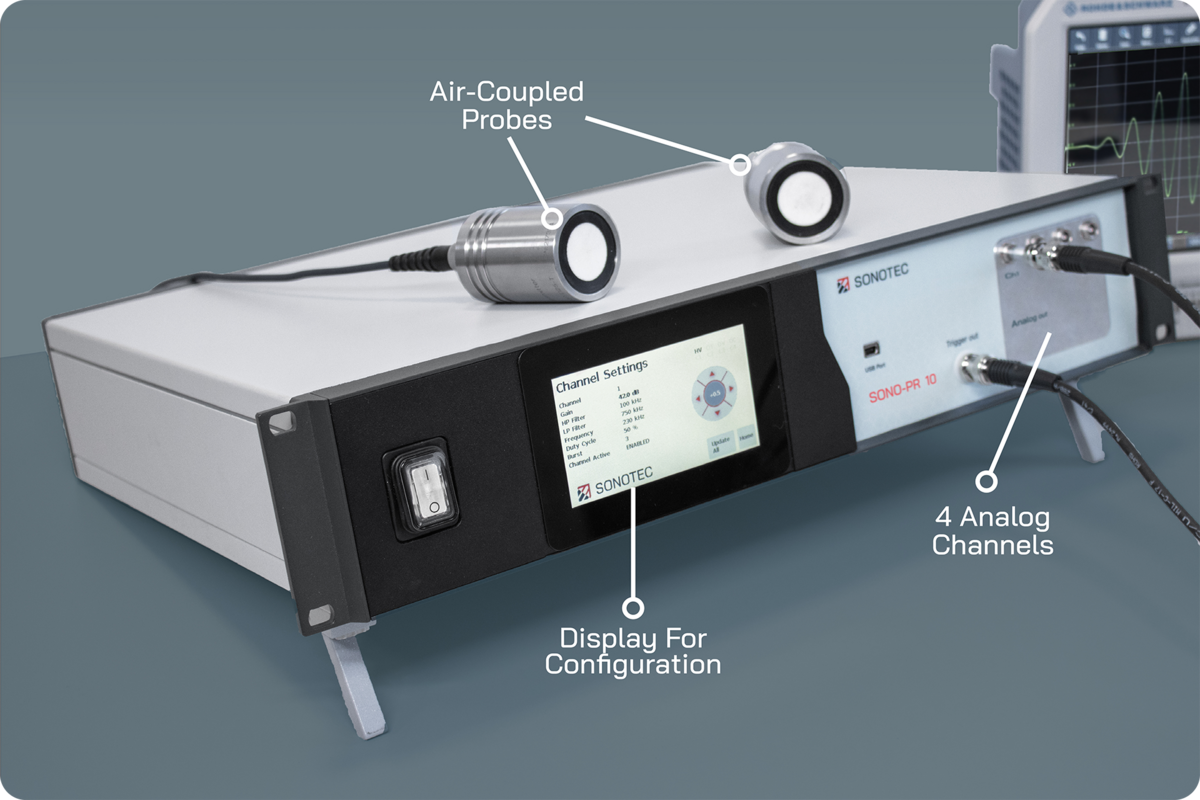 SONO-PR 10 Pulser Receiver with 4 channels, multiple probes and display