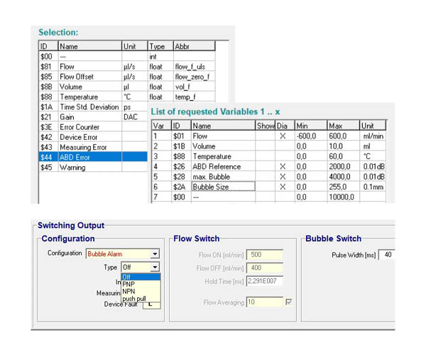 Interfaces for Bubble Detection with SONOFLOW CO.55 V3.0